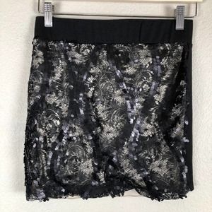 IN San Francisco Skirt Black Lace Embellished Mini Pull On Versatile Size Medium